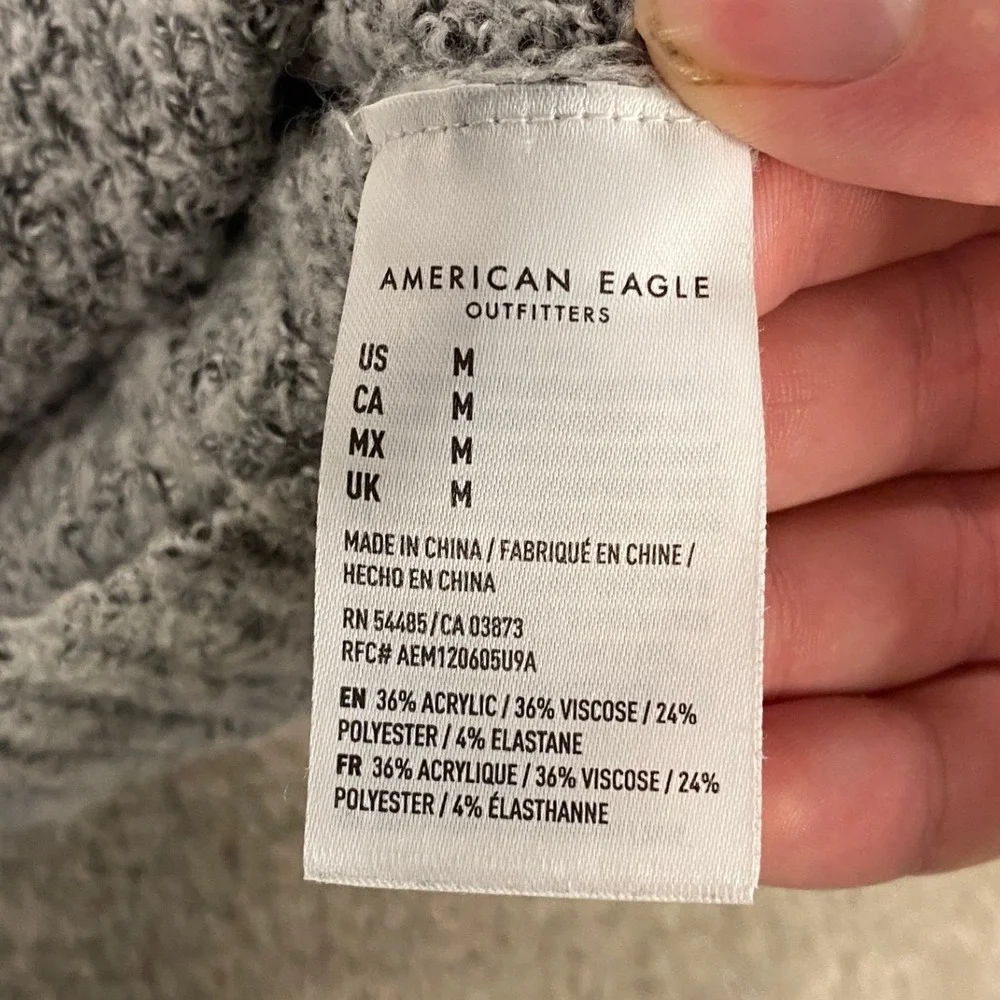 American Eagle Sweater Mens Medium Grey Shaker Rib Knit Crewneck Relaxed Fit